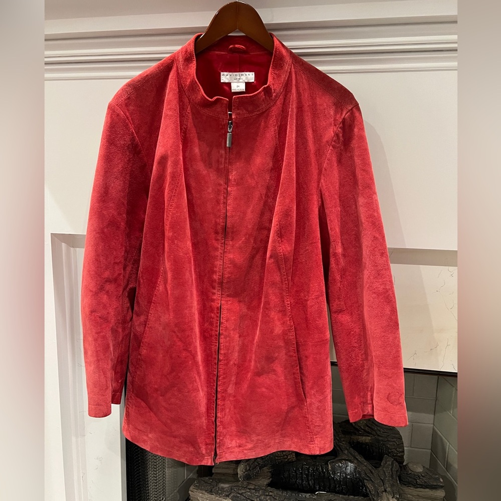 Women's Red Leather Suede Lagenlook Jacket Size 2X